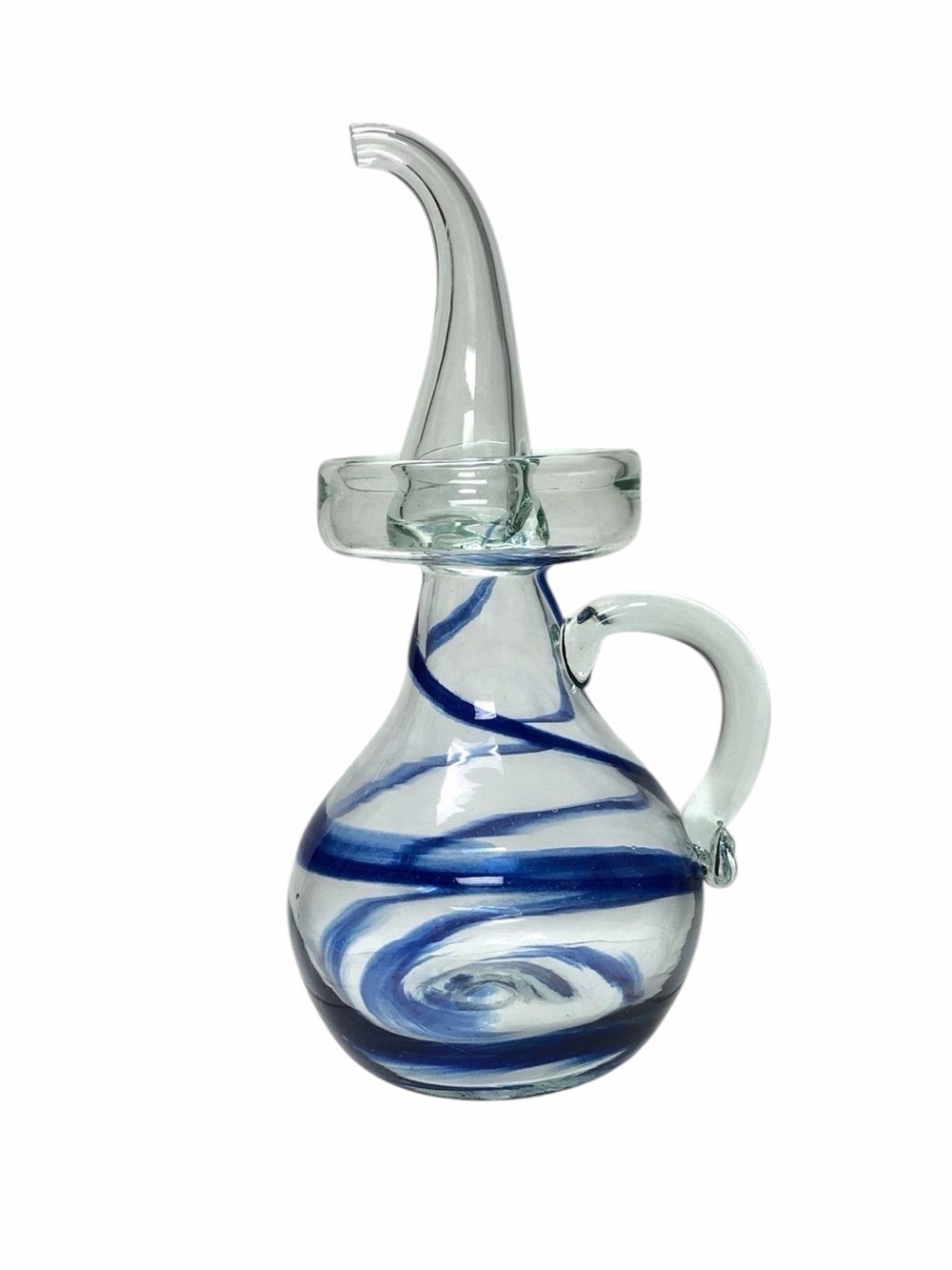 Hand blown Lafiore glass oil dispenser from Mallorca featuring a dripless design